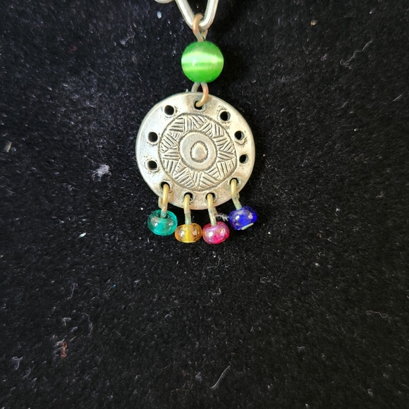 Colorful Beaded Necklace with Sterling Silver 14" Pendant - Picture 3 of 4